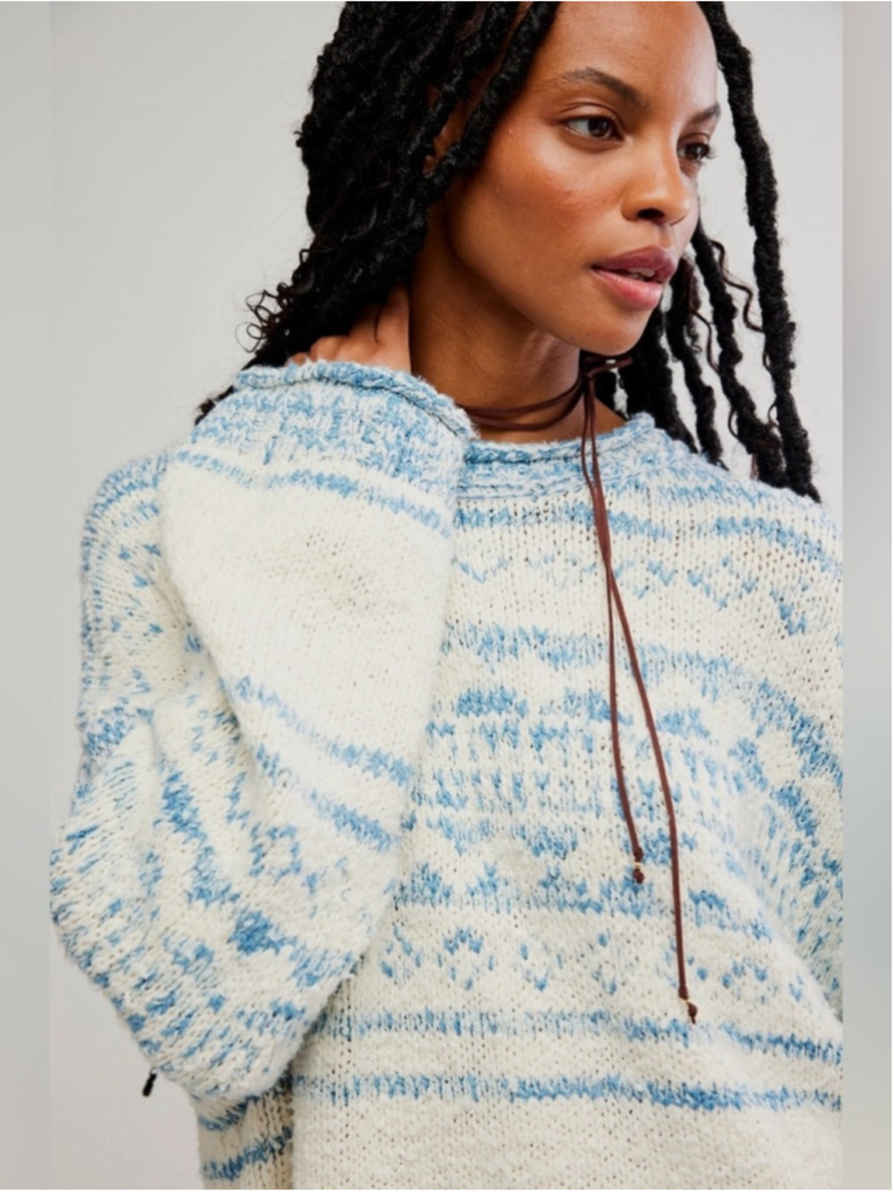 FREE PEOPLE - DANI PATTERN SWEATER IN CLOUD COMBO Size M - Picture 4 of 13